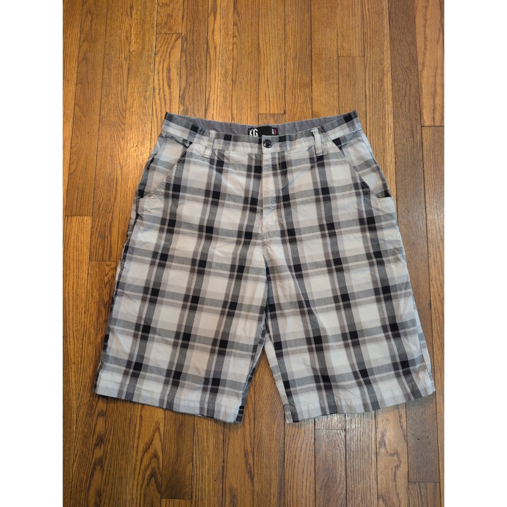 XG X-Ray Raw‎ Mens Plaid Shorts Gray Black Checkered Size 33 Skater Casual